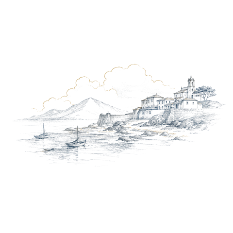 Ilustração de uma aldeia costeira da Figueira