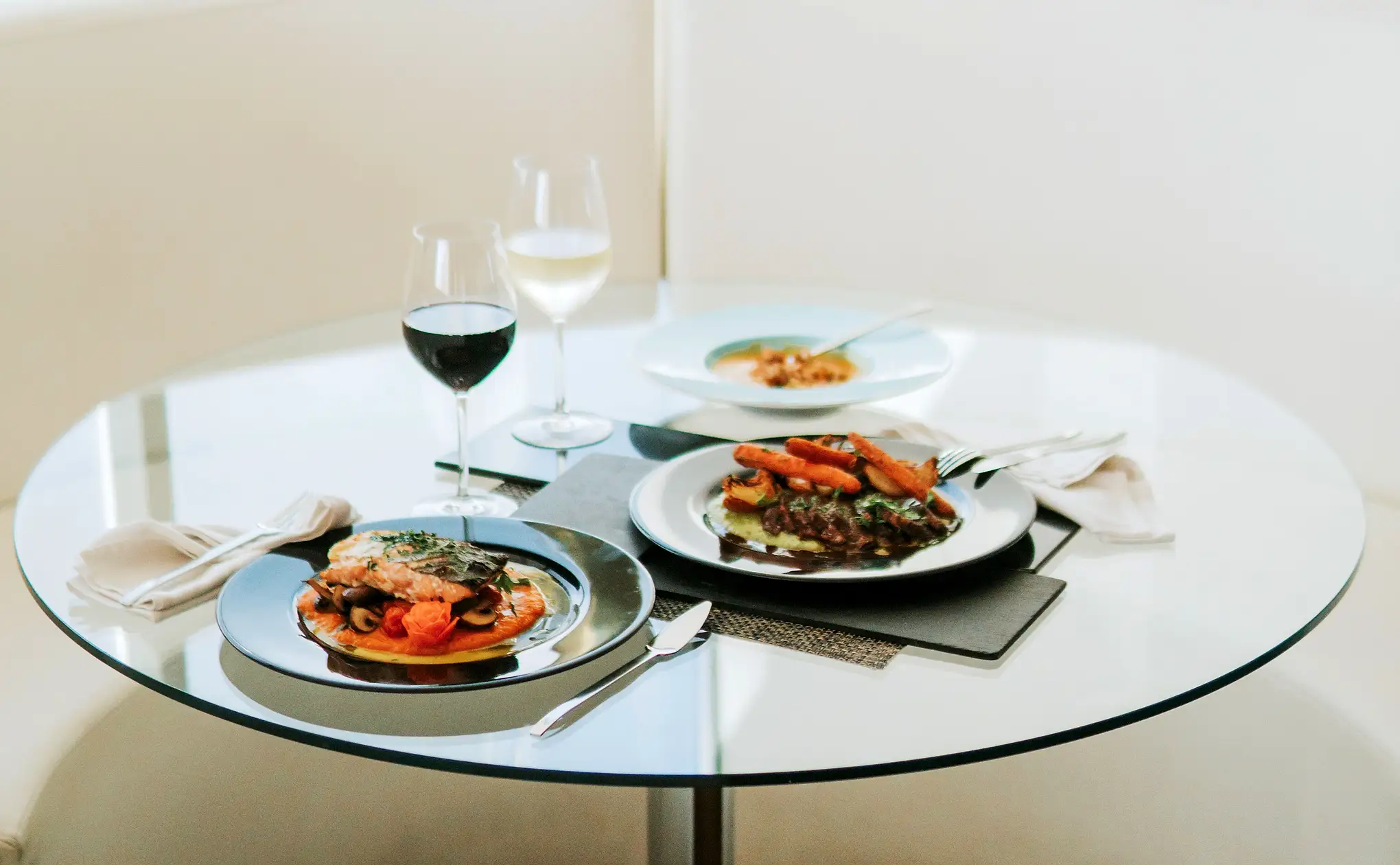 A table set in the Yes dining room.